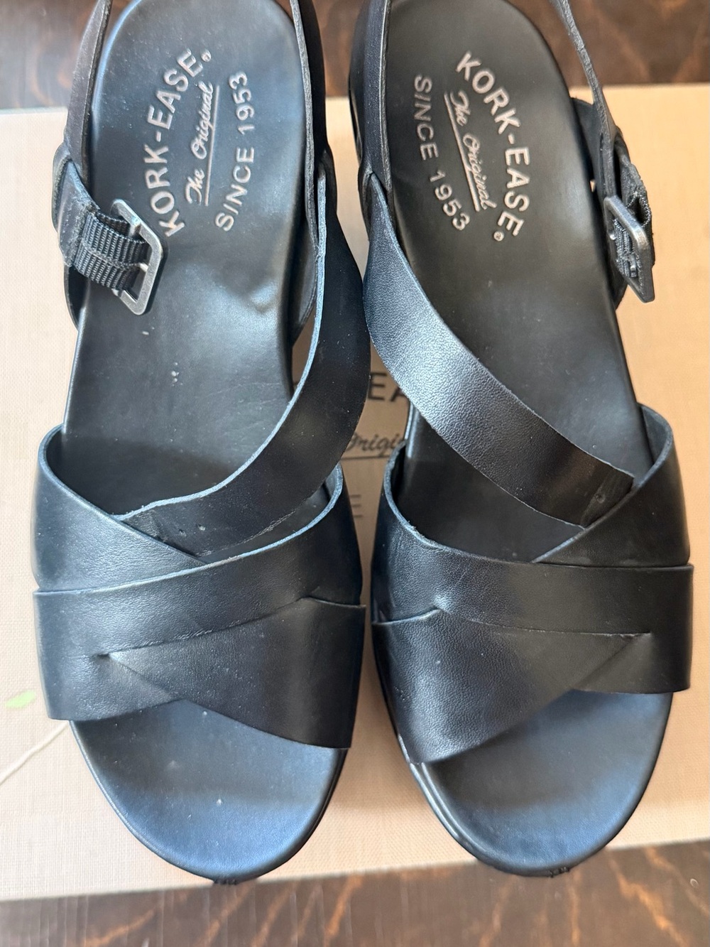 Kork-Ease Women's Black Leather Crisscross Sandals